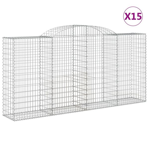 vidaXL Klenut&eacute; gabionov&eacute; ko&scaron;e 15ks 300x50x140/160cm pozinkovan&eacute; železo