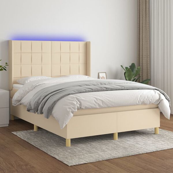 vidaXL Box spring postel s matrac&iacute; a LED kr&eacute;mov&aacute; 140x200 cm textil