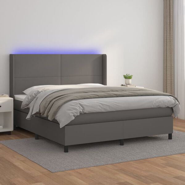 vidaXL Box spring postel s matrac&iacute; a LED &scaron;ed&aacute; 160x200 cm uměl&aacute; kůže