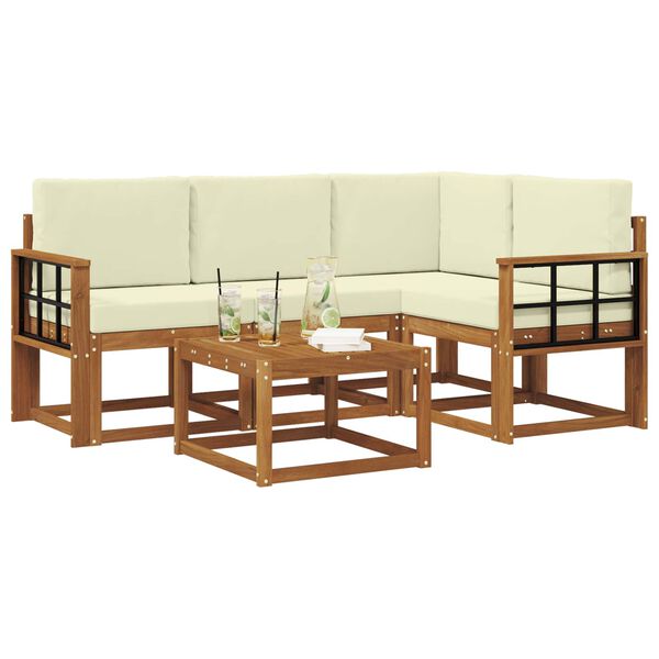 vidaXL Venkovn&iacute; pohovkov&aacute; souprava 5 pcs Přirozen&aacute; a Kr&eacute;mov&aacute;