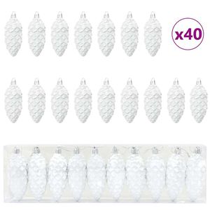 vidaXL V&aacute;nočn&iacute; koule z borov&yacute;ch &scaron;i&scaron;ek 40 ks B&iacute;l&aacute; 4 x 9 cm Plast