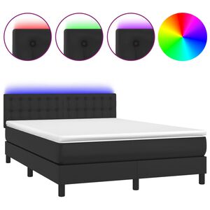 vidaXL Box spring postel s matrac&iacute; a LED čern&aacute; 140x200 cm uměl&aacute; kůže