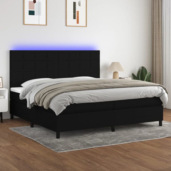 vidaXL Box spring postel s matrac&iacute; a LED čern&aacute; 200x200 cm textil