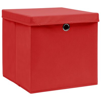 vidaXL Úložné boxy s víky 10 ks červené 32 x 32 x 32 cm textil