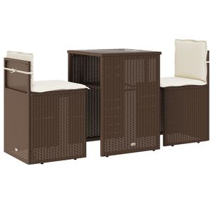 vidaXL 3d&iacute;ln&yacute; bistro set s podu&scaron;kami hněd&yacute; polyratan