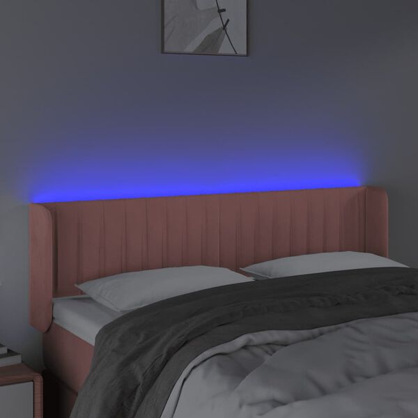 vidaXL Čelo postele s LED růžov&eacute; 147 x 16 x 78/88 cm samet