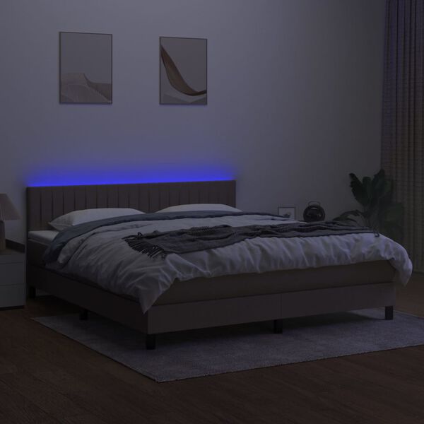 vidaXL Box spring postel s matrac&iacute; a LED taupe 180x200 cm textil