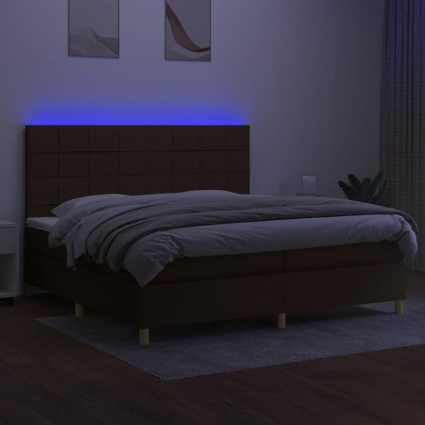 vidaXL Box spring postel s matrac&iacute; a LED tmavě hněd&aacute; 200x200 cm textil