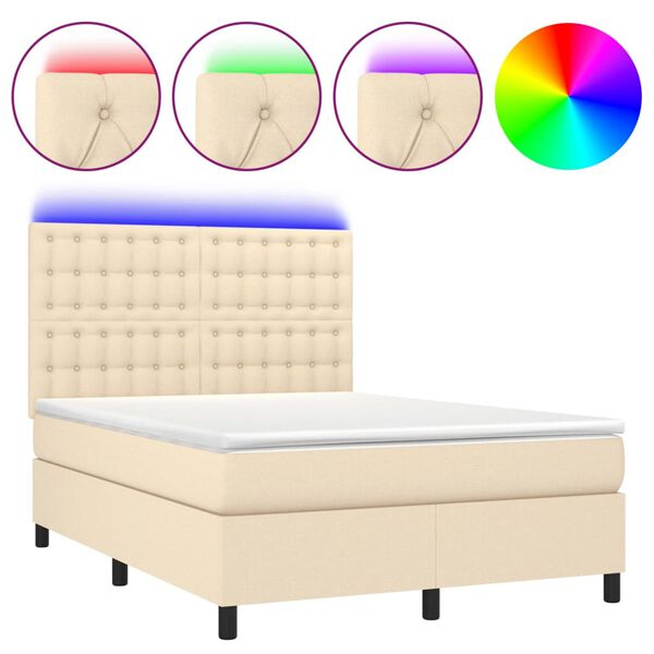 vidaXL Box spring postel s matrac&iacute; a LED kr&eacute;mov&aacute; 140x190 cm textil