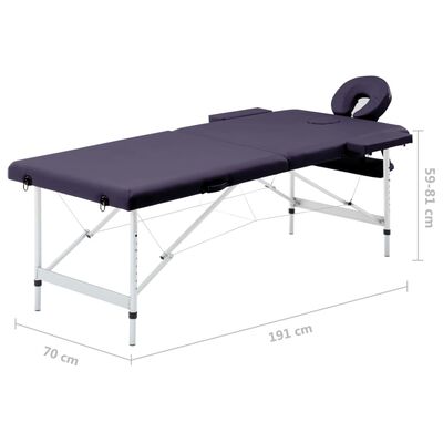 vidaXL Skládací masážní stůl 2 zóny hliník fialový