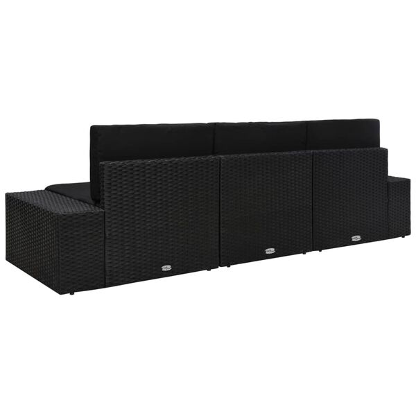 vidaXL D&iacute;lč&iacute; pohovka 3m&iacute;stn&aacute; polyratan čern&aacute;