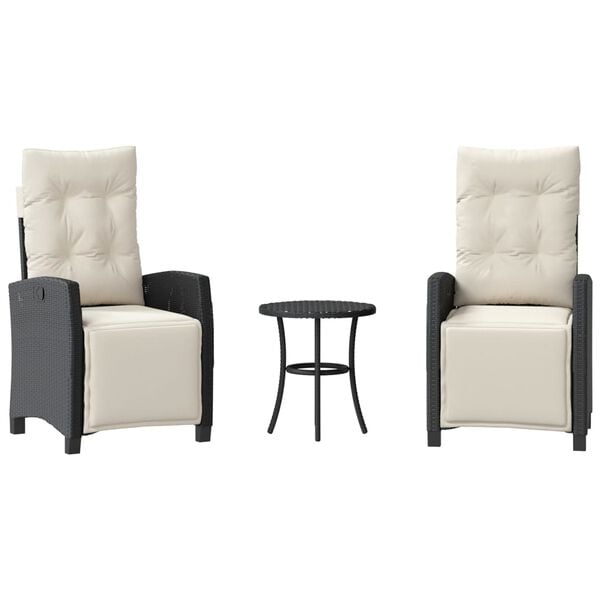 vidaXL 3d&iacute;ln&yacute; bistro set s podu&scaron;kami čern&yacute; polyratan