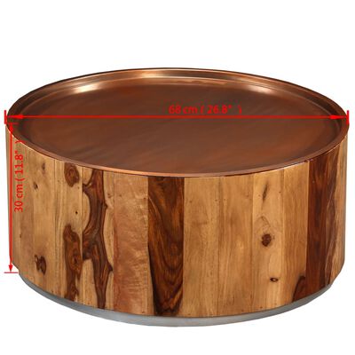 vidaXL Konferenční stolek, masivní sheeshamové dřevo a ocel, 68 cm
