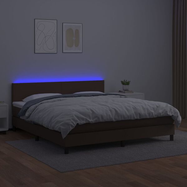 vidaXL Box spring postel s matrac&iacute; a LED hněd&aacute; 160x200 cm uměl&aacute; kůže