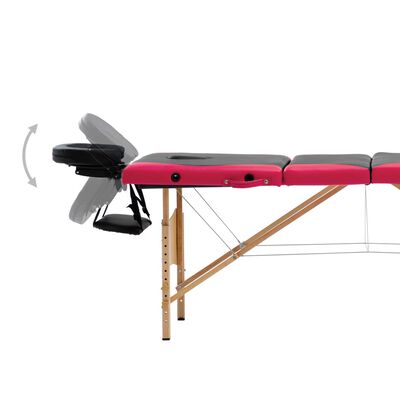 vidaXL Skládací masážní stůl 4 zóny dřevěný černý a růžový