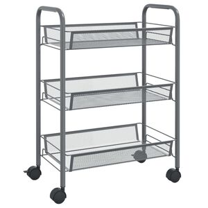 vidaXL Kuchyňsk&yacute; voz&iacute;k se 3 patry &scaron;ed&yacute; 46 x 26 x 64 cm železo