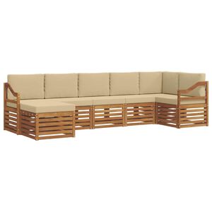 vidaXL Rohov&aacute; sofa sada 7 pcs Přirozen&aacute; a B&eacute;žov&aacute; Masivn&iacute; ak&aacute;tov&eacute; dřevo