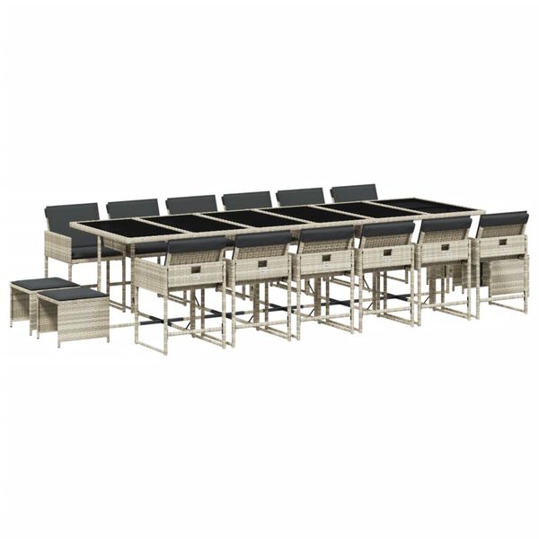 vidaXL 17d&iacute;ln&yacute; zahradn&iacute; j&iacute;deln&iacute; set s podu&scaron;kami světle &scaron;ed&yacute; polyratan