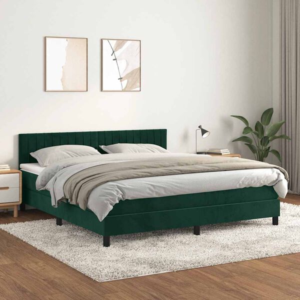vidaXL Box spring postel s matrac&iacute; tmavě zelen&aacute; 160x200 cm samet