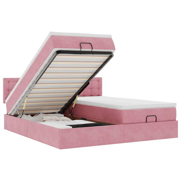 vidaXL Osmanský rám postele s matracíes růžová 180x200cm samet