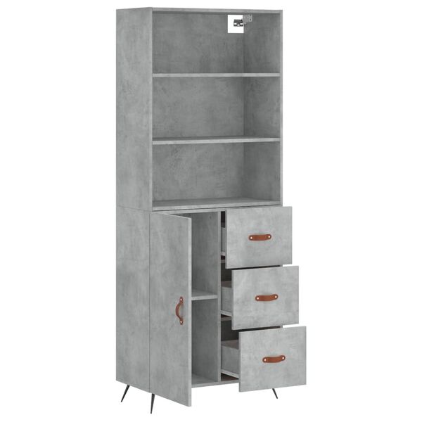 vidaXL Skř&iacute;ň highboard betonově &scaron;ed&aacute; 69,5x34x180 cm kompozitn&iacute; dřevo