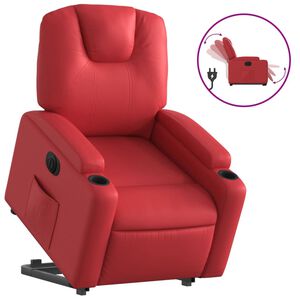 vidaXL Elektrick&eacute; zvedac&iacute; polohovac&iacute; křeslo červen&eacute; uměl&aacute; kůže