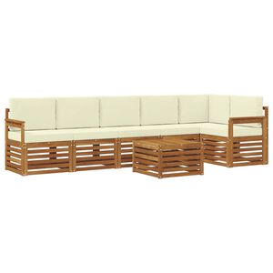 vidaXL Rohov&aacute; sofa sada s pol&scaron;t&aacute;řem 7 pcs Přirozen&aacute; a Kr&eacute;mov&aacute;