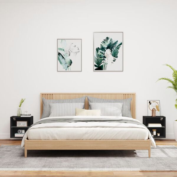 vidaXL Nočn&iacute; stolky s LED osvětlen&iacute;m n&aacute;stěnn&eacute; 2 ks čern&eacute;