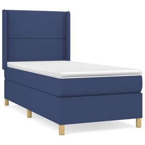 vidaXL Box spring postel s matrac&iacute; modr&aacute; 90x190 cm textil