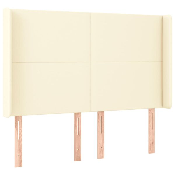 vidaXL Čelo postele s LED kr&eacute;mov&eacute; 147 x 16 x 118/128 cm uměl&aacute; kůže