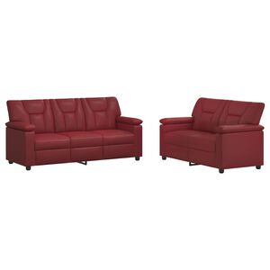 vidaXL Set pohovek 2 pcs V&iacute;no Červen&eacute; Uměl&aacute; kůže