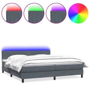 vidaXL Box spring postel s matrac&iacute; a LED tmavě &scaron;ed&aacute; 180x220 cm samet