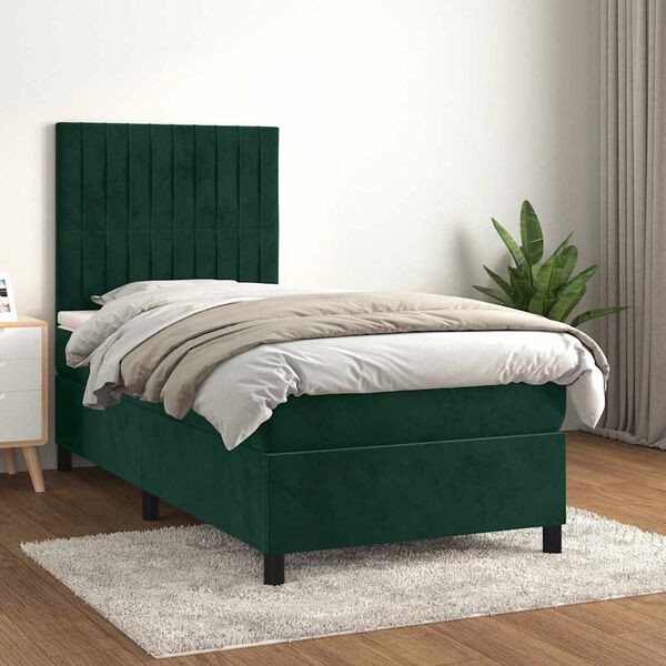vidaXL Box spring postel s matrac&iacute; tmavě zelen&aacute; 100x200 cm samet