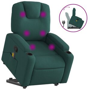 vidaXL Zvedac&iacute; mas&aacute;žn&iacute; polohovac&iacute; křeslo tmavě zelen&eacute; textil