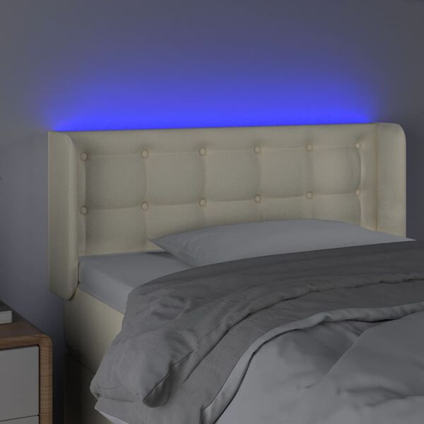 vidaXL Čelo postele s LED kr&eacute;mov&eacute; 103 x 16 x 78/88 cm uměl&aacute; kůže