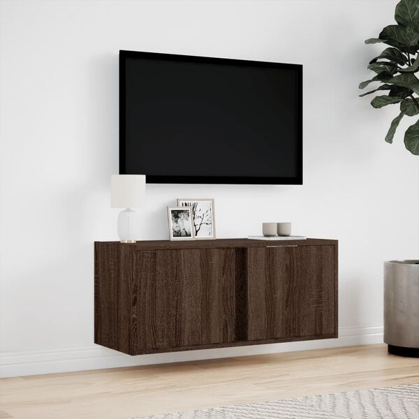 vidaXL N&aacute;stěnn&aacute; TV skř&iacute;ňka s LED osvětlen&iacute;m hněd&yacute; dub 80 x 31 x 35 cm