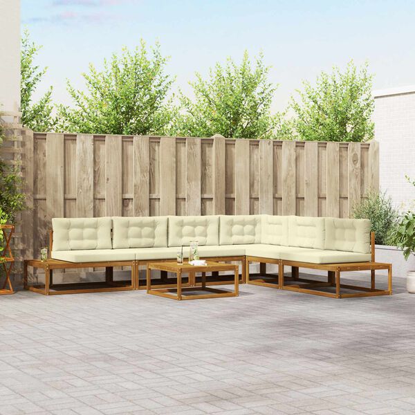 vidaXL Venkovn&iacute; pohovkov&aacute; souprava 7 Kus Přirozen&aacute; a Kr&eacute;mov&aacute;