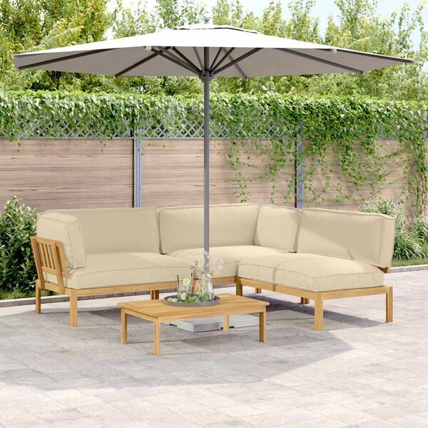 vidaXL Set pohovek s pol&scaron;t&aacute;řem 4 pcs B&eacute;žov&aacute; Masivn&iacute; ak&aacute;tov&eacute; dřevo