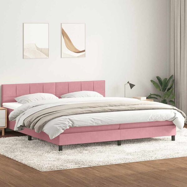 vidaXL Box spring postel s matrac&iacute; růžov&aacute; 200x210 cm samet