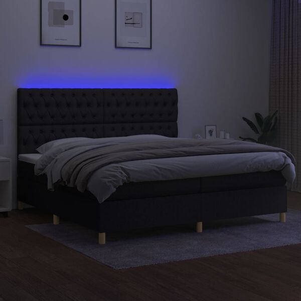 vidaXL Box spring postel s matrac&iacute; a LED čern&aacute; 200x200 cm textil
