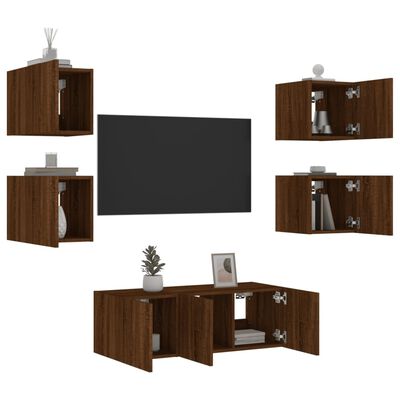 vidaXL 6dílná obývací stěna s LED hnědý dub kompozitní dřevo