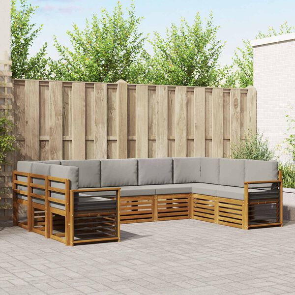 vidaXL Rohov&aacute; sofa sada s pol&scaron;t&aacute;řem 9 pcs Př&iacute;rodn&iacute; a světle &scaron;ed&aacute;