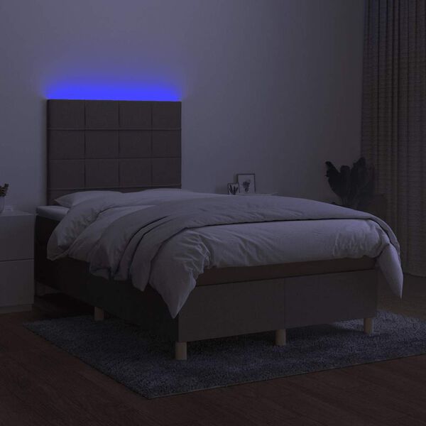 vidaXL Box spring postel s matrac&iacute; a LED taupe 120x190 cm textil