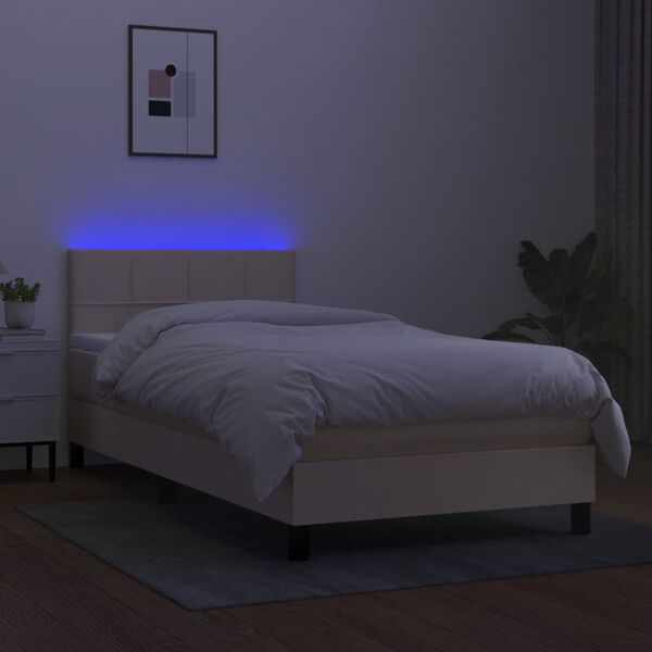 vidaXL Box spring postel s matrac&iacute; a LED kr&eacute;mov&aacute; 90x190 cm textil