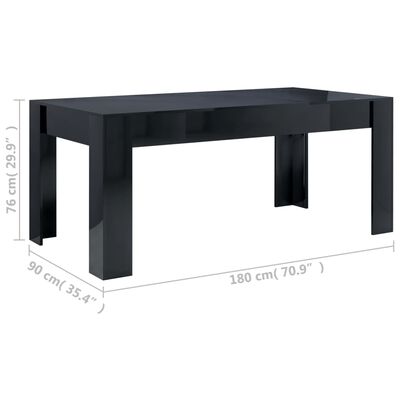 vidaXL Jídelní stůl šedý s vysokým leskem 180 x 90 x 76 cm dřevotříska