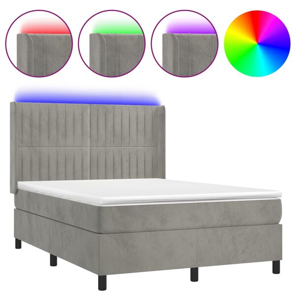 vidaXL Box spring postel s matrac&iacute; a LED světle &scaron;ed&aacute; 140x200 cm samet