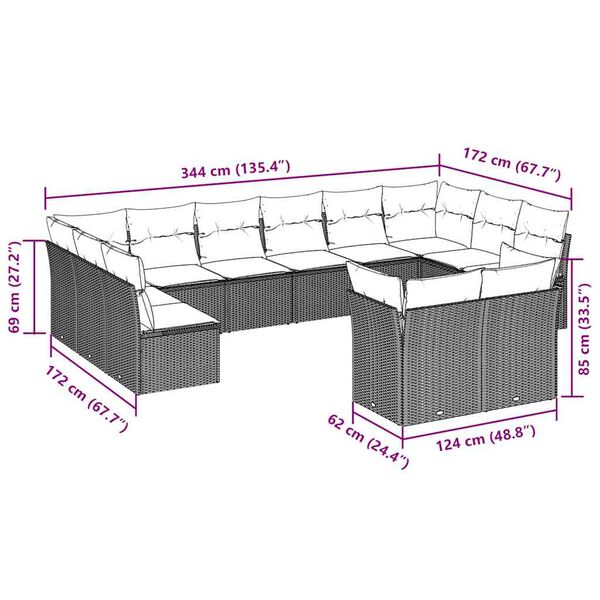vidaXL 12d&iacute;ln&aacute; zahradn&iacute; sedac&iacute; souprava s podu&scaron;kami hněd&aacute; polyratan