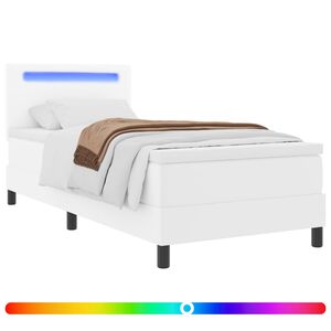 vidaXL Postel s boxspringem s matrac&iacute; B&iacute;l&aacute; 90 x 190 cm Uměl&aacute; kůže