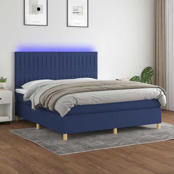 vidaXL Box spring postel s matrac&iacute; a LED modr&aacute; 160x200 cm textil