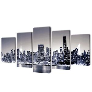 Sada obrazů, tisk na pl&aacute;tně monochromn&iacute; panor&aacute;ma New Yorku 100 x 50 cm